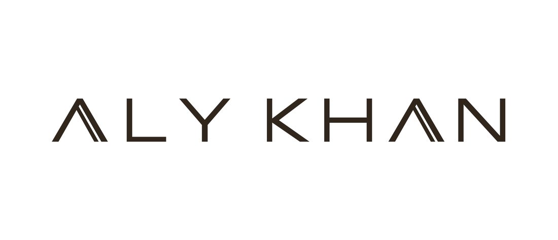 Aly Khan primary horizontal logo in earth brown on white